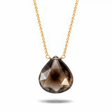 Smokey Topaz long pendant necklace in 14K gold-fill, pendant detail