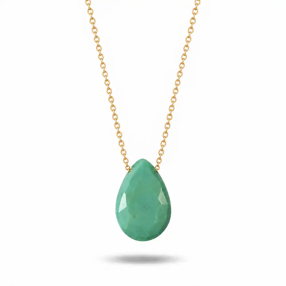 Chrysoprase long pendant necklace in 14K gold-fill, pendant detail