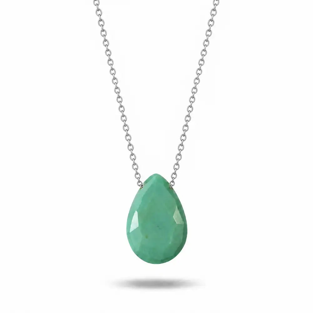 Chrysoprase long pendant necklace in sterling silver, pendant detail