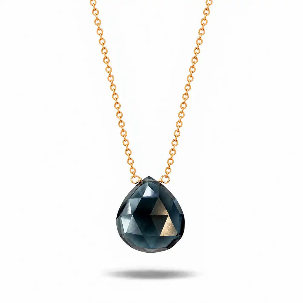 London Blue Topaz long pendant necklace in 14K gold-fill, pendant detail