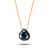 London Blue Topaz long pendant necklace in 14K gold-fill, pendant detail