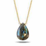 Labradorite long pendant necklace in 14K gold-fill, pendant detail