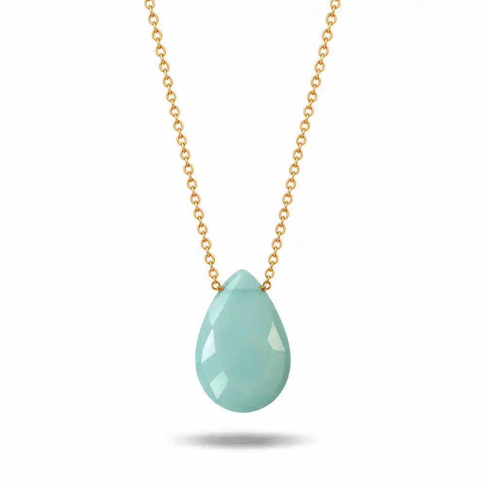 Chalcedony long pendant necklace in 14K gold-fill, pendant detail