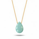 Chalcedony long pendant necklace in 14K gold-fill, pendant detail