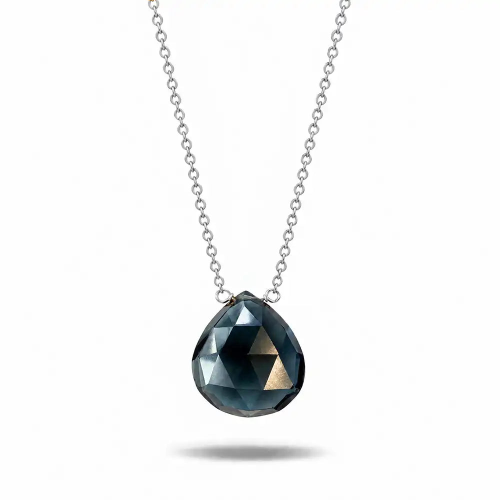 London Blue Topaz long pendant necklace in sterling silver, pendant detail