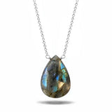 Labradorite long pendant necklace in sterling silver, pendant detail
