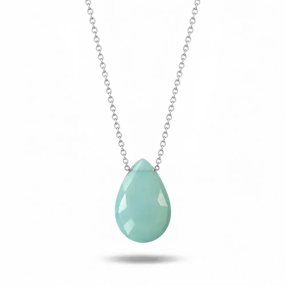Chalcedony long pendant necklace in sterling silver, pendant detail