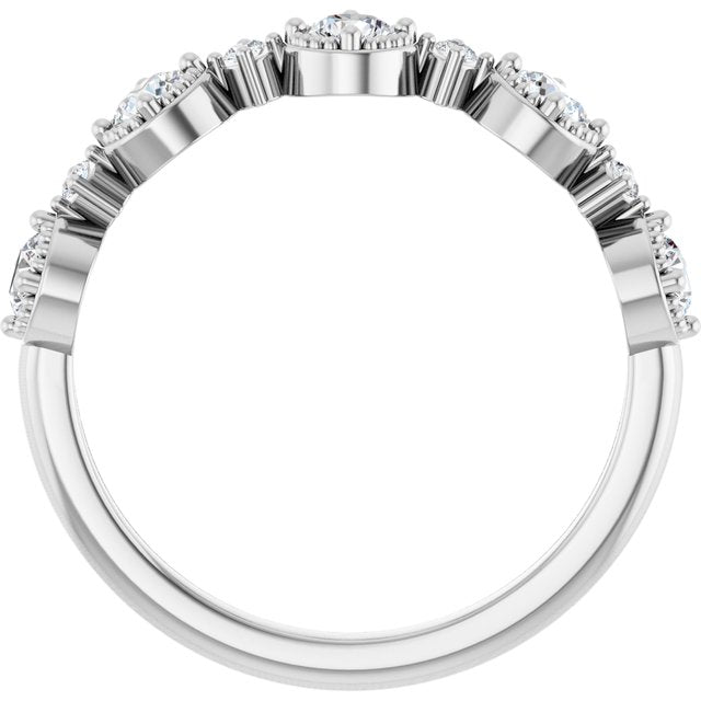 Medallion diamond band in 14K gold, on finger showing scale variant--14K-rose-gold variant--Diamond-Lab variant--Diamond-Nat