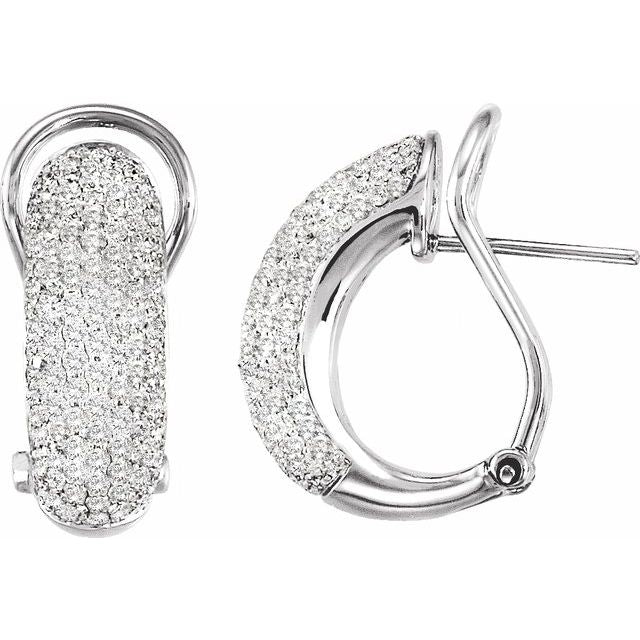 Pavé diamond hoop earrings in 14K white gold, 1.5CTW natural diamonds, front view