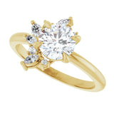 Floral cluster engagement ring with round center, band detail view/2-CT.5CT variant--Round variant--1.5CT variant--14K-yellow-gold