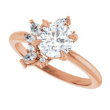 Floral cluster ring with round center showing full three-quarter view/2-CT.5CT variant--Round variant--1.5CT variant--14K-rose-gold