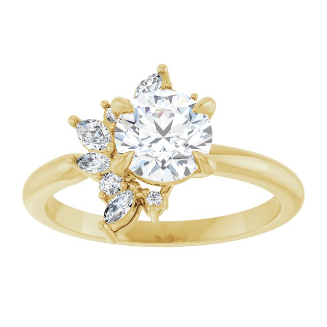 14K yellow gold 1.5CT Round-cut Diamond Floral Cluster Diamond Engagement Ring/2-CT.5CT variant--Round variant--1.5CT variant--14K-white-gold