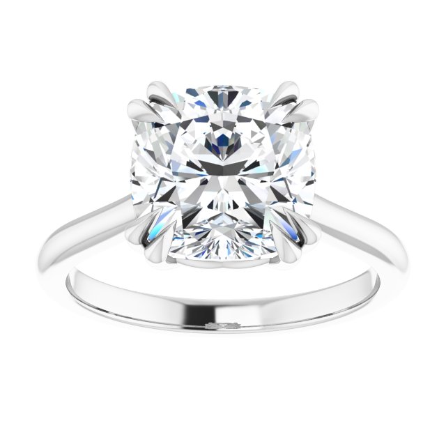 14K White 9 mm Cushion Solitaire Engagement Ring Mounting variant--Cushion variant--4CT variant--14K-white-gold