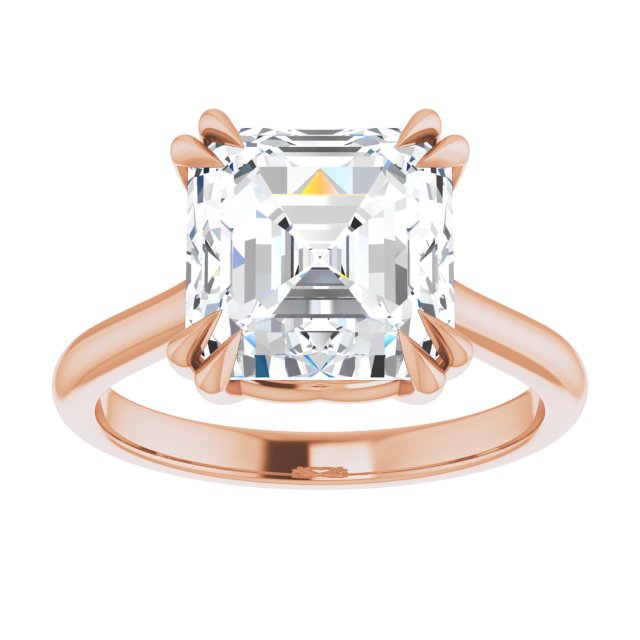 14K Rose 9 mm Asscher Solitaire Engagement Ring Mounting variant--Asscher variant--4CT variant--14K-rose-gold