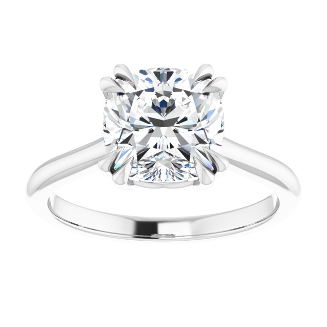 14K White 8 mm Cushion Solitaire Engagement Ring Mounting variant--Cushion variant--3CT variant--14K-white-gold