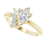 Floral cluster diamond ring in 14K gold showing round center stone option/2-CT variant--.5CT variant--Round variant--.5CT variant--14K-yellow-gold