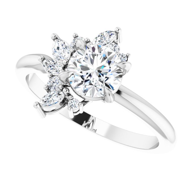 Floral cluster ring with round center stone in rose gold option variant--Round variant--1CT variant--14K-white-gold