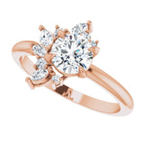 Floral cluster ring showing 1CT round center stone in yellow gold variant--Round variant--1CT variant--14K-rose-gold