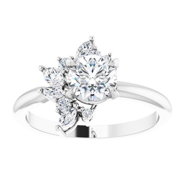 14K white gold 1CT Round-cut Diamond Floral Cluster Diamond Engagement Ring variant--Round variant--1CT variant--14K-rose-gold