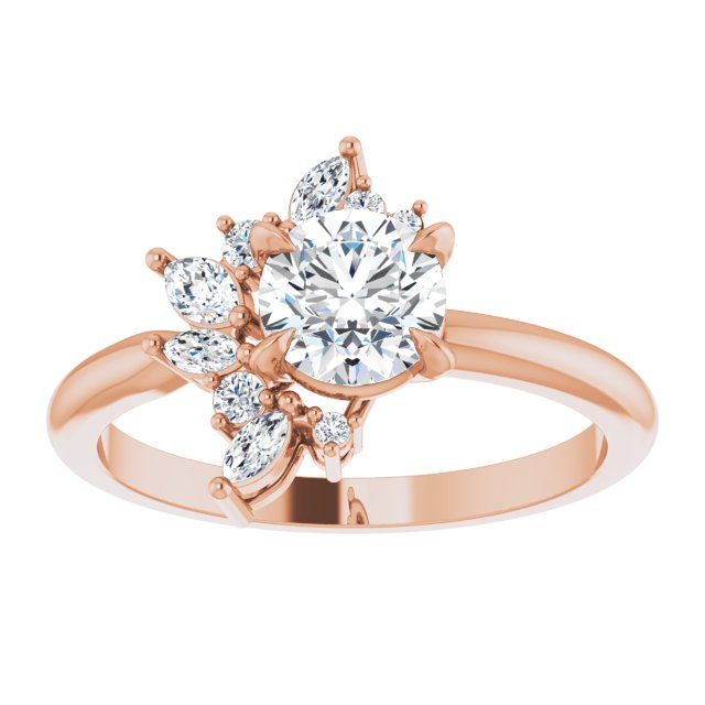14K rose gold 1CT Round-cut Diamond Floral Cluster Diamond Engagement Ring/2-CT.5CT variant--Round variant--1.5CT variant--14K-yellow-gold