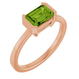 Gemmy tile cocktail ring with peridot, band and setting detail variant--14K-rose-gold variant--Peridot