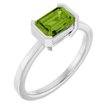 Gemmy tile cocktail ring with peridot stone, side profile in gold variant--14K-white-gold variant--Peridot variant--Sterling-silver