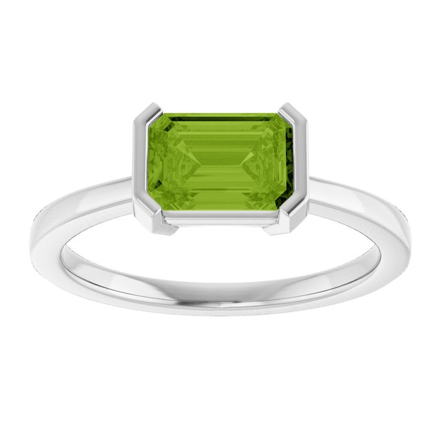 Gemmy tile ring with peridot in 14K gold, editorial flat lay variant--14K-yellow-gold variant--Peridot