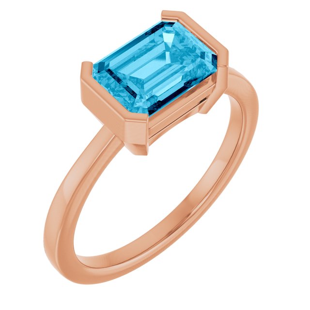 Gemmy tile cocktail ring with lab-grown sapphire, close-up of setting variant--14K-rose-gold variant--Sapphire