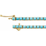 Turquoise tennis bracelet in 14K gold with Sleeping Beauty turquoise, showing clasp detail variant--Turquoise
