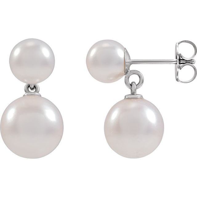 14K white gold double pearl earrings with cultured pearls white gold variant--14K-white-gold