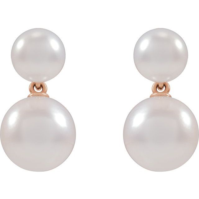 14K Rose Cultured White Freshwater Pearl Earrings