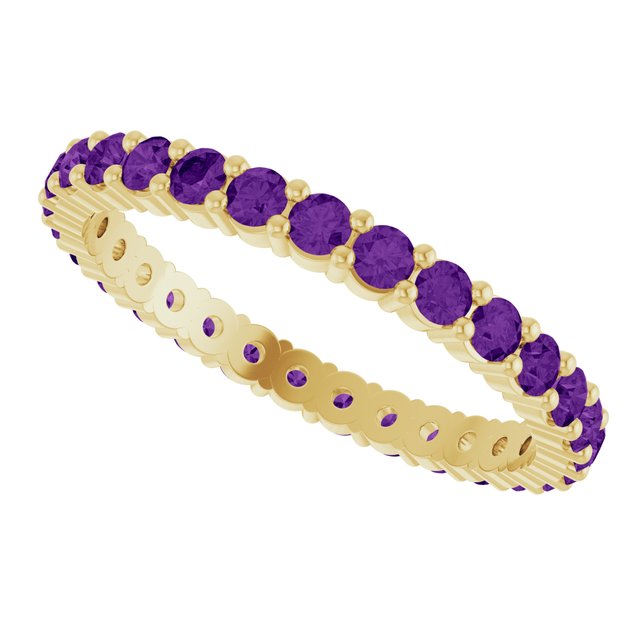 10K yellow gold-ring set with-Amethyst, ideal for stacking, handcrafted in the US