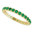 10K yellow gold-ring set with-Emerald, ideal for stacking, handcrafted in the US