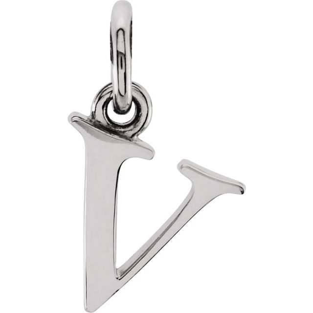 Sterling silver Lowercase V Initial Charm variant--V variant--Sterling-silver variant--14K-white-gold