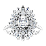 14K White 6x4 mm Oval .75CTW Natural Diamond Semi-Set Halo-Style Engagement Ring variant--Round variant--1CT variant--14K-rose-gold