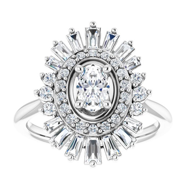 14K White 6x4 mm Oval .75CTW Natural Diamond Semi-Set Halo-Style Engagement Ring variant--Round variant--1CT variant--14K-rose-gold