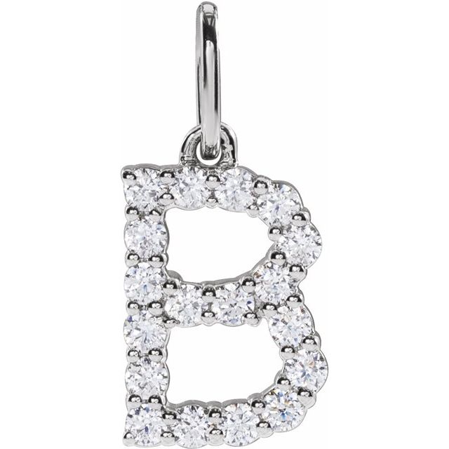 White gold diamond letter charm variant--B variant--14K-white-gold