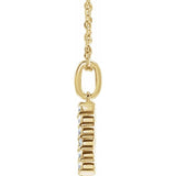 Side view of Diamond letter necklace in 14K yellow gold
