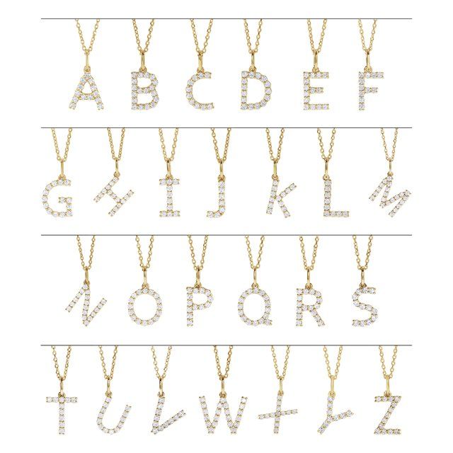 Yellow gold diamond initial necklaces with pavé diamonds