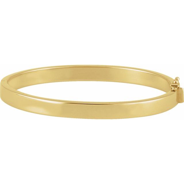 Hinged bangle bracelet in sterling silver, 5mm width, product view yellow gold variant--14K-yellow-gold variant--6mm