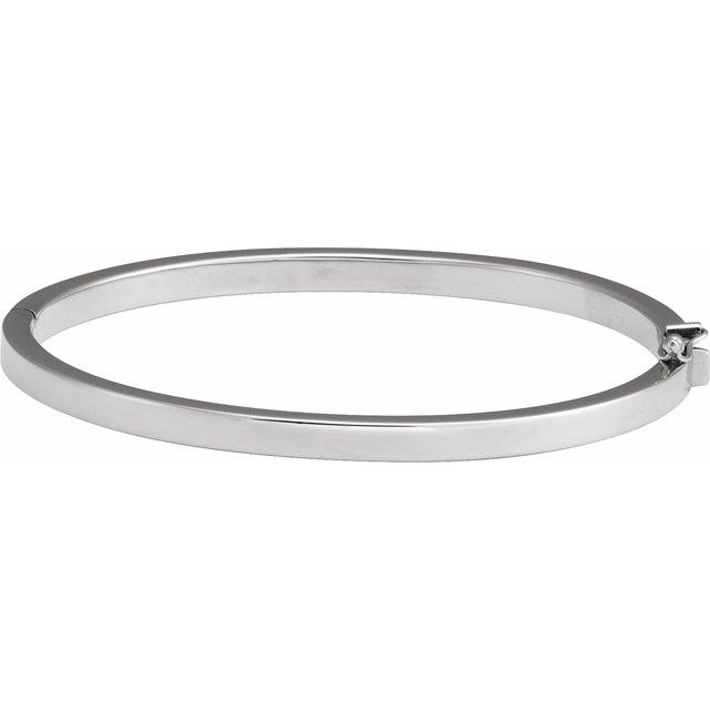 Hinged bangle bracelet in 14K gold, side profile view white gold Silver variant--14K-white-gold variant--4mm variant--Sterling-Silver