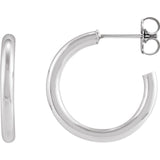 Gold hoop earring pair laying flat showing full circle variant--14K-white-gold variant--20mm variant--Sterling-silver