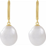 Keshi pearl hoop earrings in 14K gold, side profile showing pearl luster