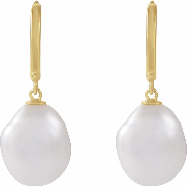 Keshi pearl hoop earrings in 14K gold, side profile showing pearl luster