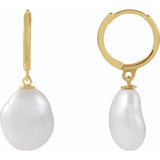 Keshi pearl hoop earrings in 14K gold, product view showing both earrings