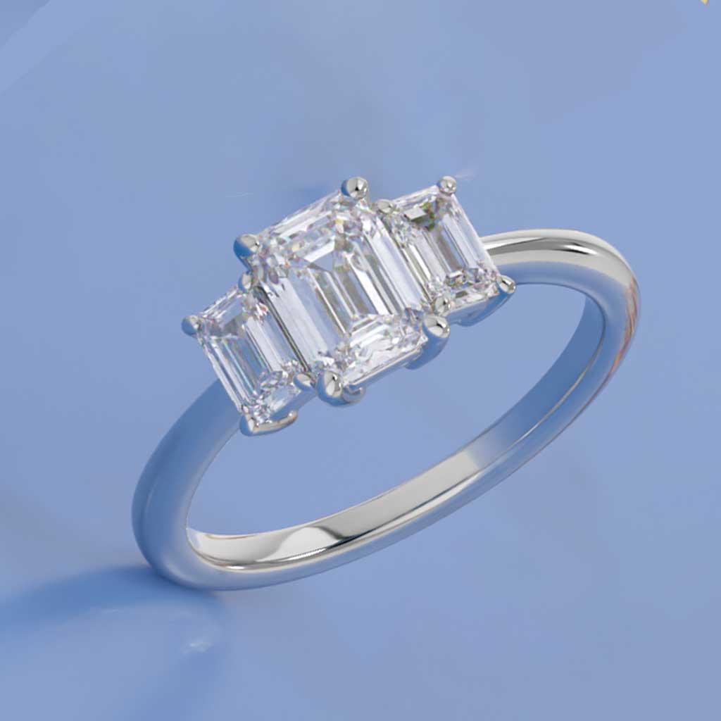 Three-Stone Setting with Emerald-Cut Side Stones