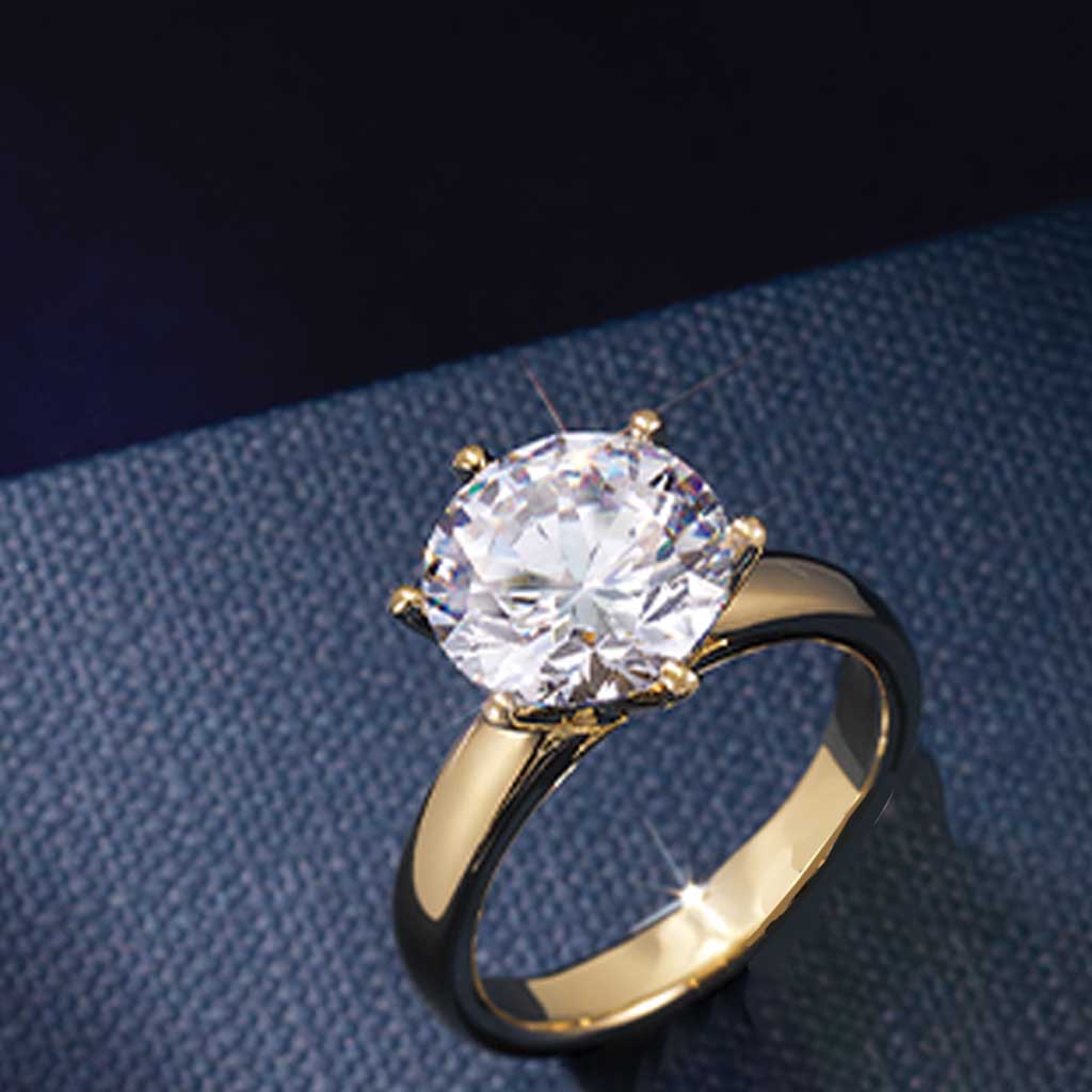 14K yellow gold cigar band engagement ring setting with six-prong basket