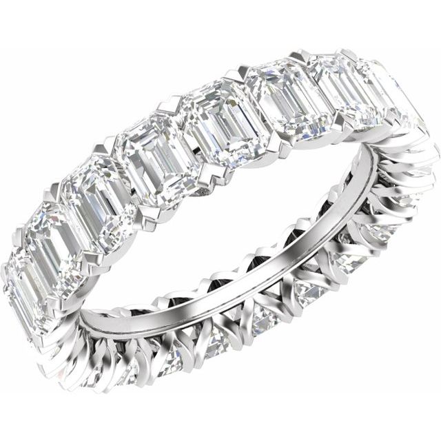 Emerald-cut lab-grown diamond eternity band in 14K gold, architectural step-cut setting