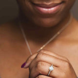Round accented diamond engagemtn ring shown on model