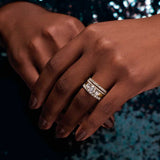 French-set diamond eternity band on model showing everyday wear styling